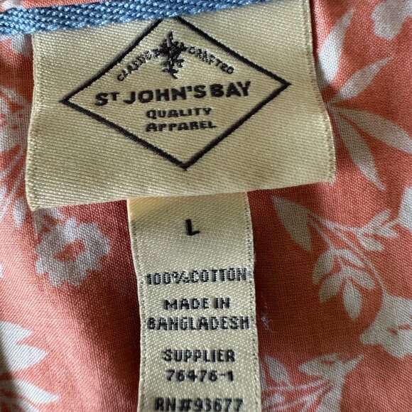 St. John’s Bay Sleeveless Button Down Shirt Coral Floral Print Size L 100% Cotto - Picture 2 of 4